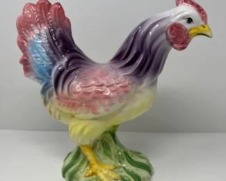Kitschy Gem Tone Ceramic Rooster - 10.5"T