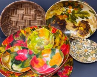 Mod Vintage Floral Fiberglass & Woven Bowls