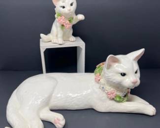 Vintage Cotilla Ceramic Spaghetti & Floral Cat Figures