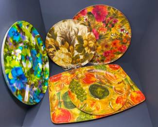 Mod Vintage Floral & Fruits Fiberglass Serving Trays