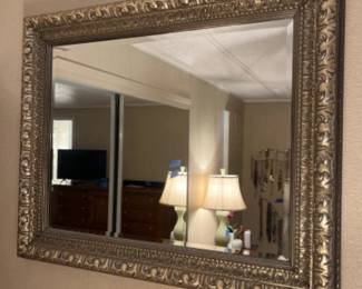 Ornate Silvertone Framed Accent Mirror 1- 35” x 29”