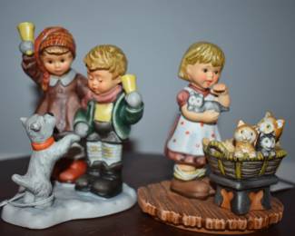 Many of these are Berta Hummel's. Berta Hummel items are produced in the Far East (in China and Thailand) instead of Germany, but they are also under the supervision and scrutiny of the Goebel company. The Berta Hummel produced in China and Thailand are made of bisque porcelain. They are authorized by the Goebel Company in Germany and are completely under Goebel's scrutiny and supervision. They are made of Bisque porcelain to reduce costs instead of the preferred porous earthenware which has to be fired in a kiln a number of times as in Goebel's German factories.