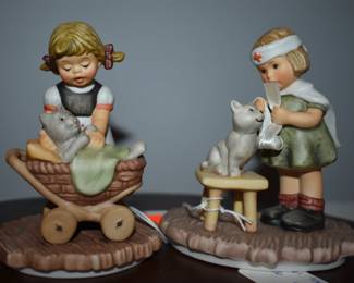 Many of these are Berta Hummel's. Berta Hummel items are produced in the Far East (in China and Thailand) instead of Germany, but they are also under the supervision and scrutiny of the Goebel company. The Berta Hummel produced in China and Thailand are made of bisque porcelain. They are authorized by the Goebel Company in Germany and are completely under Goebel's scrutiny and supervision. They are made of Bisque porcelain to reduce costs instead of the preferred porous earthenware which has to be fired in a kiln a number of times as in Goebel's German factories.