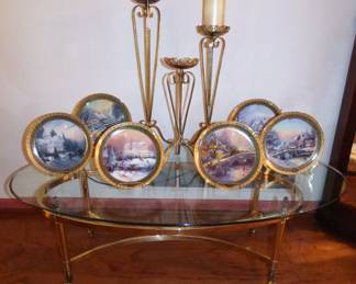 Thomas Kincaid Christmas Memories Plates, glass top coffee table