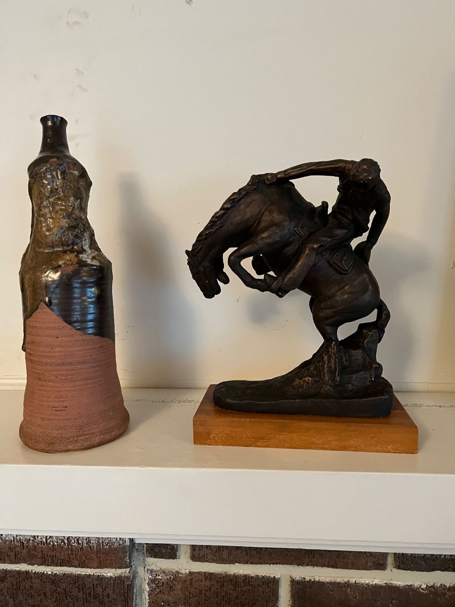 Austin Productions Bronco Buster Statue,  and art deco candle holder