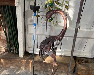 Cooper Heron and Glass Peacock Yard Decor