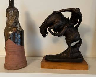 Austin Productions Bronco Buster Statue,  and art deco candle holder