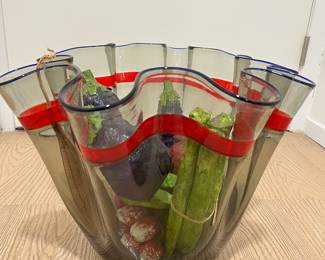 Fluted large glass bowl