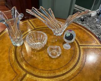 Orrefor, Mikasa, and Italian glass vases, bowls, and paperweight