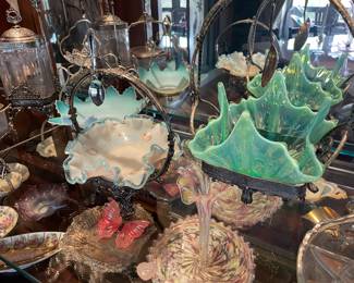 Victorian and English blown glass service pieces, floral vases and more - all in excellent condition