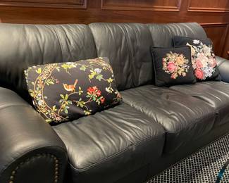 Leather couch with nail head detailing - matches the armchairs/ottomans
