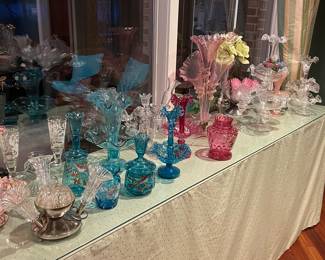 An exquisite collection of blue, pink, and opal glassware:  Fenton, Victorian, and more!