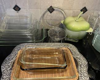 Pyrex dishes, and cast iron cookware