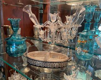 Vintage blue glass and victorian pieces
