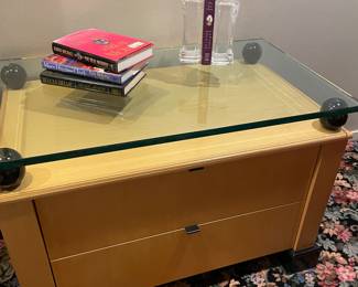Mid-Modern nightstand/chest with glass top and 2 drawers - matched set of 2 available
