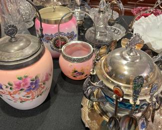 Another view of the Victorian silverplated sugar castor with 12 spoons - excellent condition and other Victorian pieces