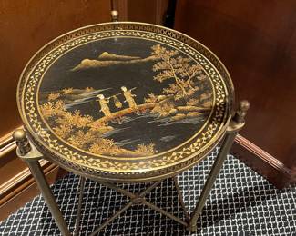 Brass side table with Asian graphic