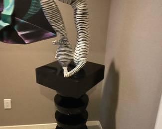 Black lacquer pedestal and original abstract sculpture