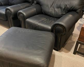 Matched set of leather armchairs and ottomans - another view