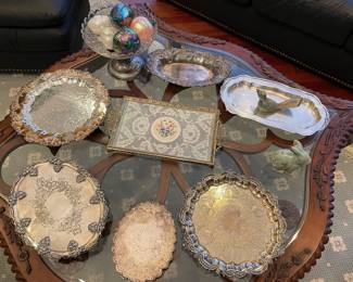 sterling and silverplated trays - vintage