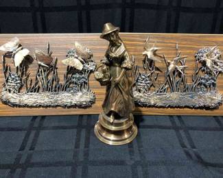 Copper Toned 3D Wall Haning Art and Brass Statue