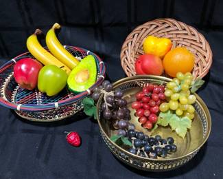 Baskets and Brass Bowl with Fruit