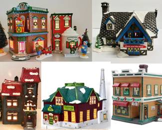 Snow Village, Ski Skate, TV Shop, House, Factory,  Downtown