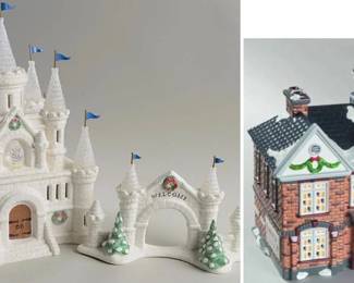 Two Original Snow Village Snow Carnival Ice Palace  Christmas Lake High School