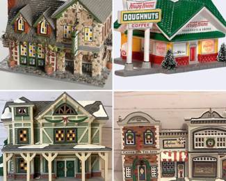 The Original Snow Village Collection 4 Pieces  Stick Style Home, Center For The Arts, Vineland Estates Winery, Krispy Kreme Doughnut Shop