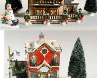 The OG Snow Village Christmas Lake Chalet Silver Bells Christmas Shop