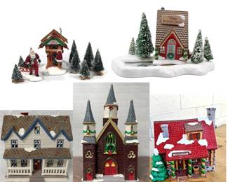 Snow Village Houses, Church, Cabin, Tree Farm