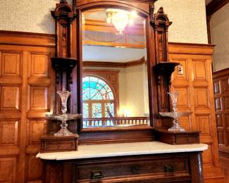Victorian Marble-Top Mirrored Dresser $1,250 or bid #39