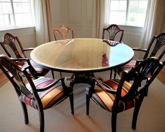 Round Dining Table with Glass Top and Set of 6 Sheridan Style Wheat Shield-Back Dining Chairs $1,650 or  bid #150