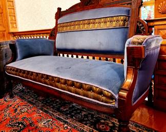 Antique Victorian velvet upholstery Settee $695 bid #36