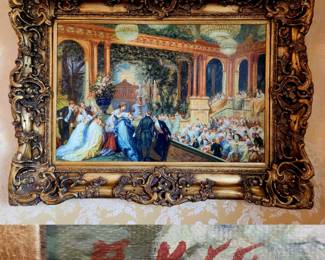 signed by a reproduction artist, "Dinner at the Tuileries" a copy of HENRI BARON'S original,  in oil on canvas bid #116
