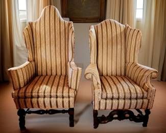 VAINTAGE "King & Queen Chairs" in Traditional Stripe by AKERS-THOMAS $695 or bid #57