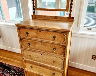Antique Oak 5-drwr Mirrored Chest with hand-tooled joints $245 or bid #71