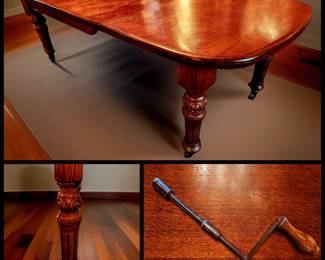 Antique Oak Dining Table with crank/key gear-driven extension $495 or bid #30