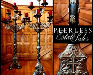 Pair of 19th Century Brass Floor Standing Candelabra with Bee Motif $1,595 or bid #51