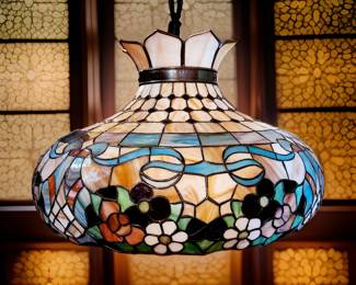 Vintage Stained Glass Swag Chandelier (semi-original to the house!) $650 or bid #138