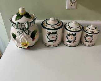 Magnolia cookie jar and canisters
