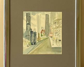 L. Ochsner Small Signed Watercolor Of Chicago