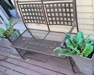 Metal Loveseat, Planter Pair