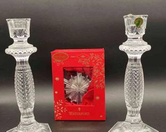 Waterford Tara Candlestick Pair And Ornament