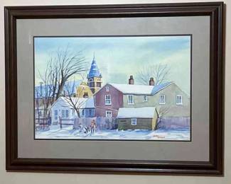 Winter Scene In Watercolor Signed By Dewey Harden