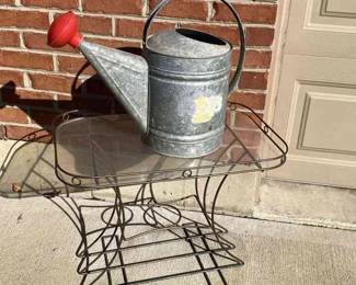 Vintage Galvanized Watering Can Plus Metal End Table