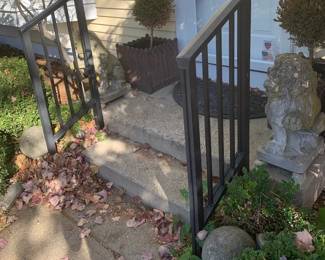 Boxwood Topiaries, Lion Statues, Stone Spheres