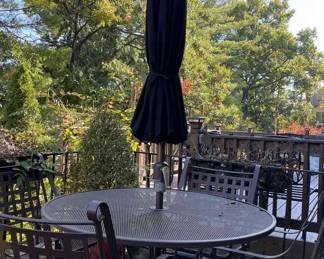 Metal Mesh Patio Table, Chairs Umbrella 