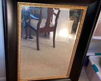 Large Black And Gold Framed Beveled Mirror