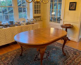 Spanish Clawfoot Oval Dining Table (41"W x 28-1/2"H x 65"L with 2 leaves 18-1/4"L each)